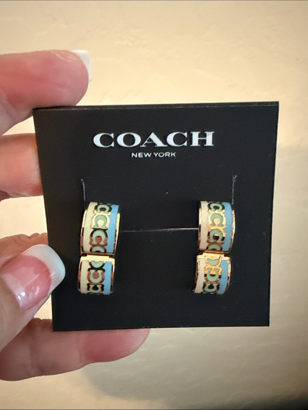 COACH Blue and Gold Signature Hoop Earrings